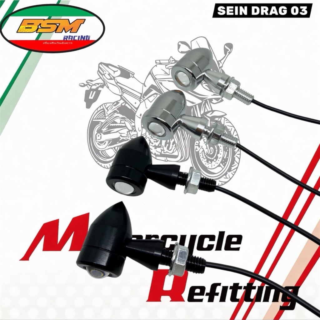 BSM Motoparts Lampu sein LED drag mini aluminium lampu sein sepeda motor