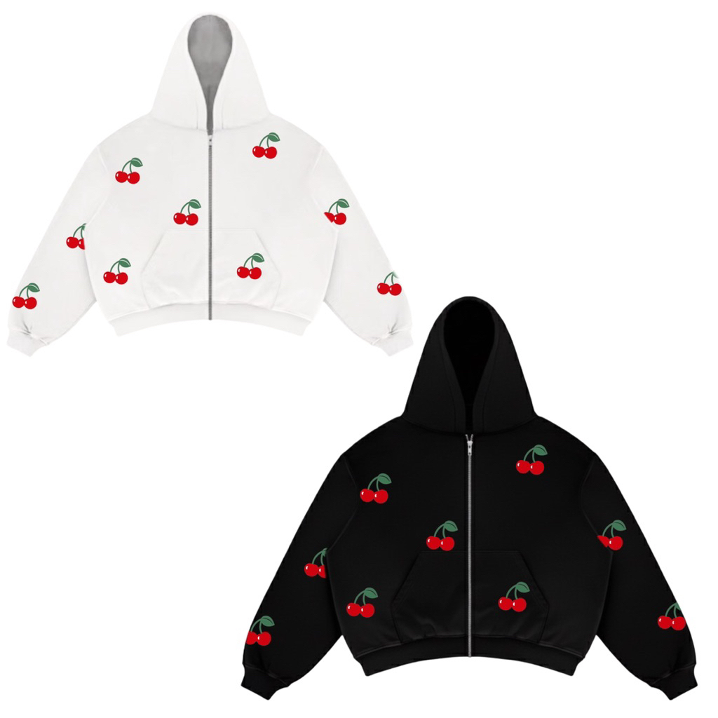 [PGSTF] Zipper Hoodie Crop Cherry Hoodie Resleting Atasan Wanita Bahan Lembut Adem