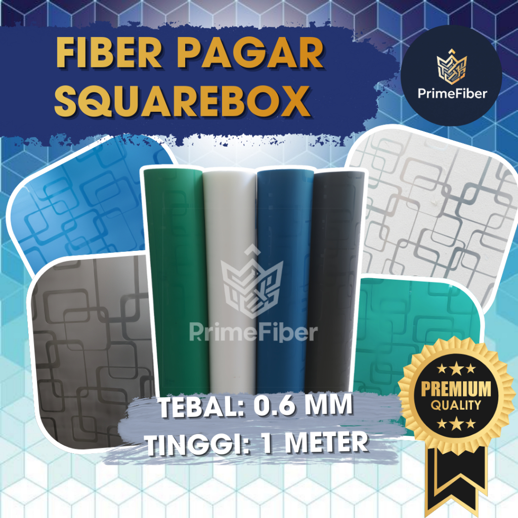 Fiber Pagar Motif SQUAREBOX -  Ketebalan 0.6mm | 4 Warna Lengkap | Fiber Plastik Penutup Pagar Kotak