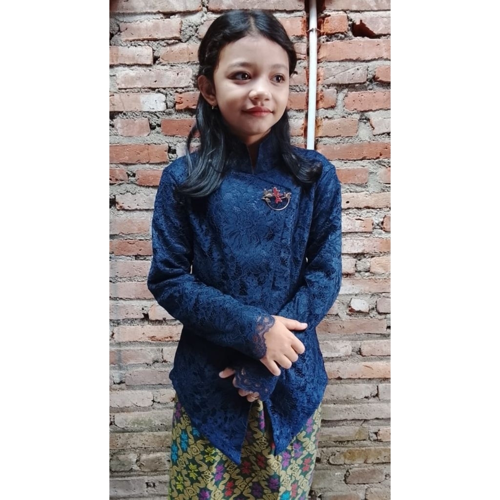 setelan kebaya janggan/songket lombok anak/ kebaya brokat/maxmara biru dongker