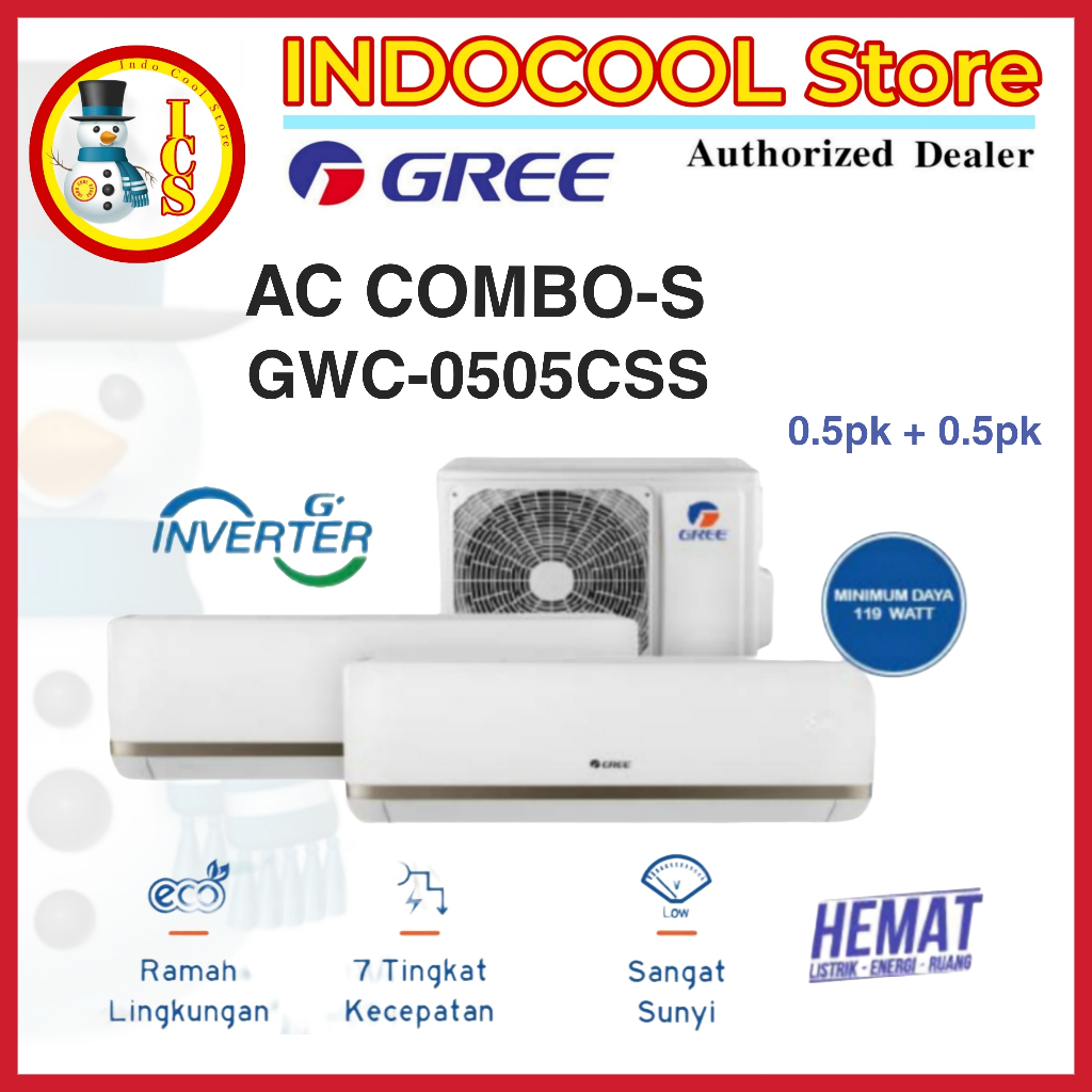 Gree Ac Combo Inverter 2indoor+ 1outdoor 0.5PK + 0.5PK GWC-0505CSS - R32