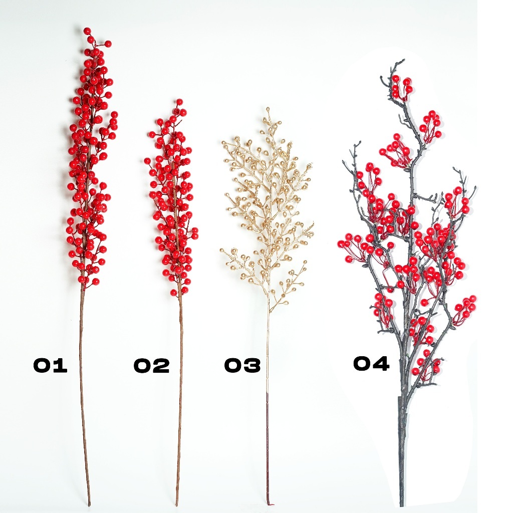 Artificial Cherry Merah dan Gold / Bunga Cherry Merah dan Gold / Hiasan Cherry Blossom