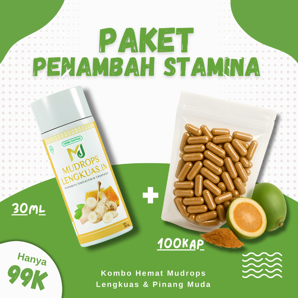 PAKET PENAMBAH STAMINA Mudrops Lengkuas 30ML & Kapsul Pinang Muda 100Kapsul