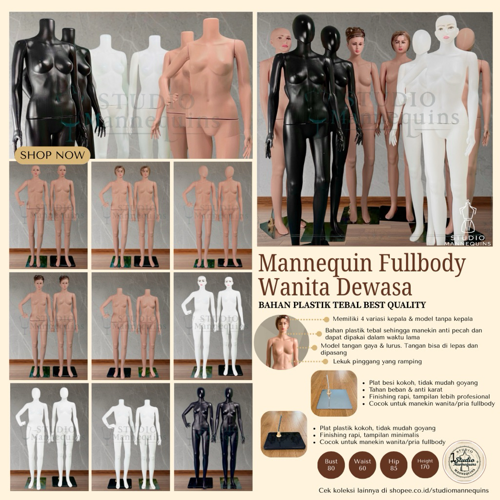 MANEKIN WANITA FULLBODY PLASTIK TEBAL + PATUNG BAJU CEWEK FULLBODY + MANEKIN WANITA BAHAN PLASTIK + 