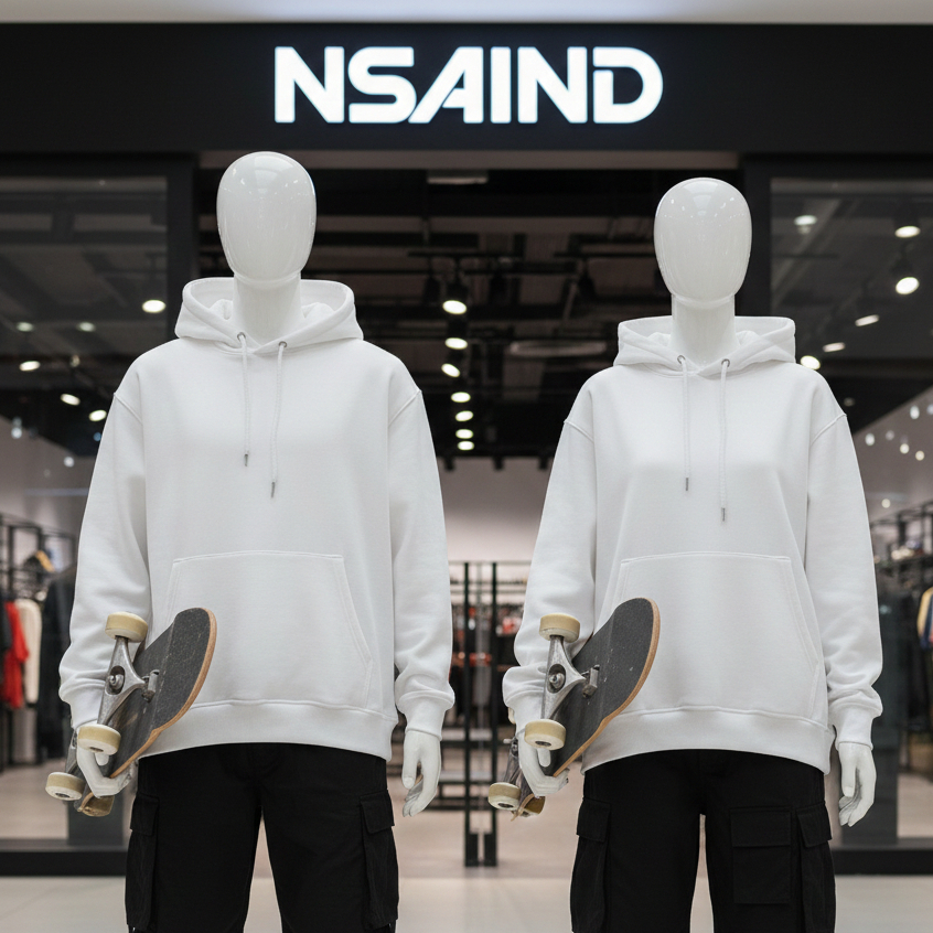 Nsa Ind Hoodie simplicity Basic  Polos White  pria wanita oversize