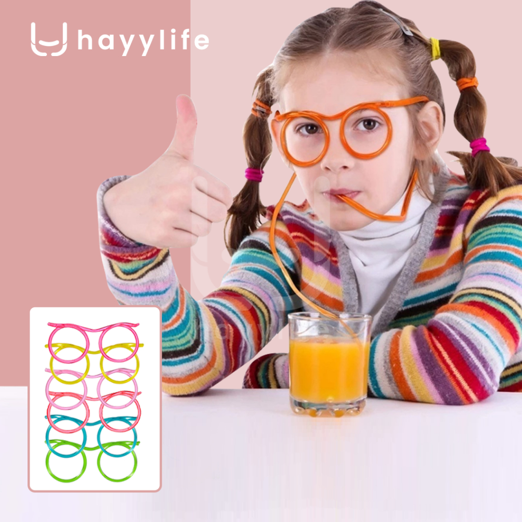 HAYYLIFE Kacamata Minum Sedotan Anak Jenggot Kacamata Sedotan Lucu Plastik SK-GHB1036
