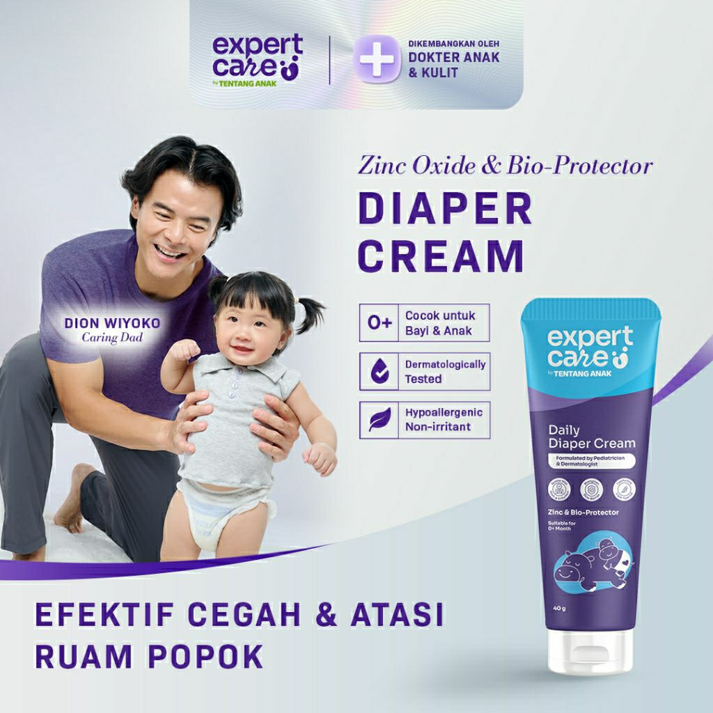 Expert Care Daily Diaper Cream - Daily Diaper Cream 40 g Dengan Zinc Oxide, Panthenol & Bio-Protecto