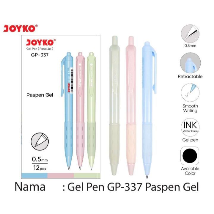 12 Pcs Bolpen Gel Pen Joyko GP 337