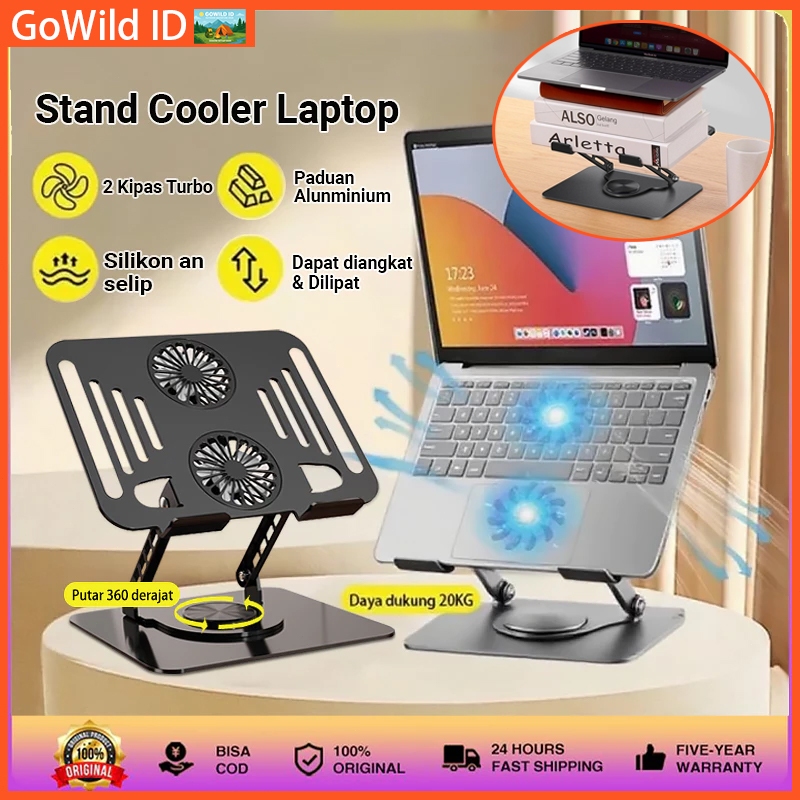 720° Rotatable Aluminium Fan Stand Cooler Laptop Cooler Cooling Pad Laptop Lipat Portable/Pendingin 