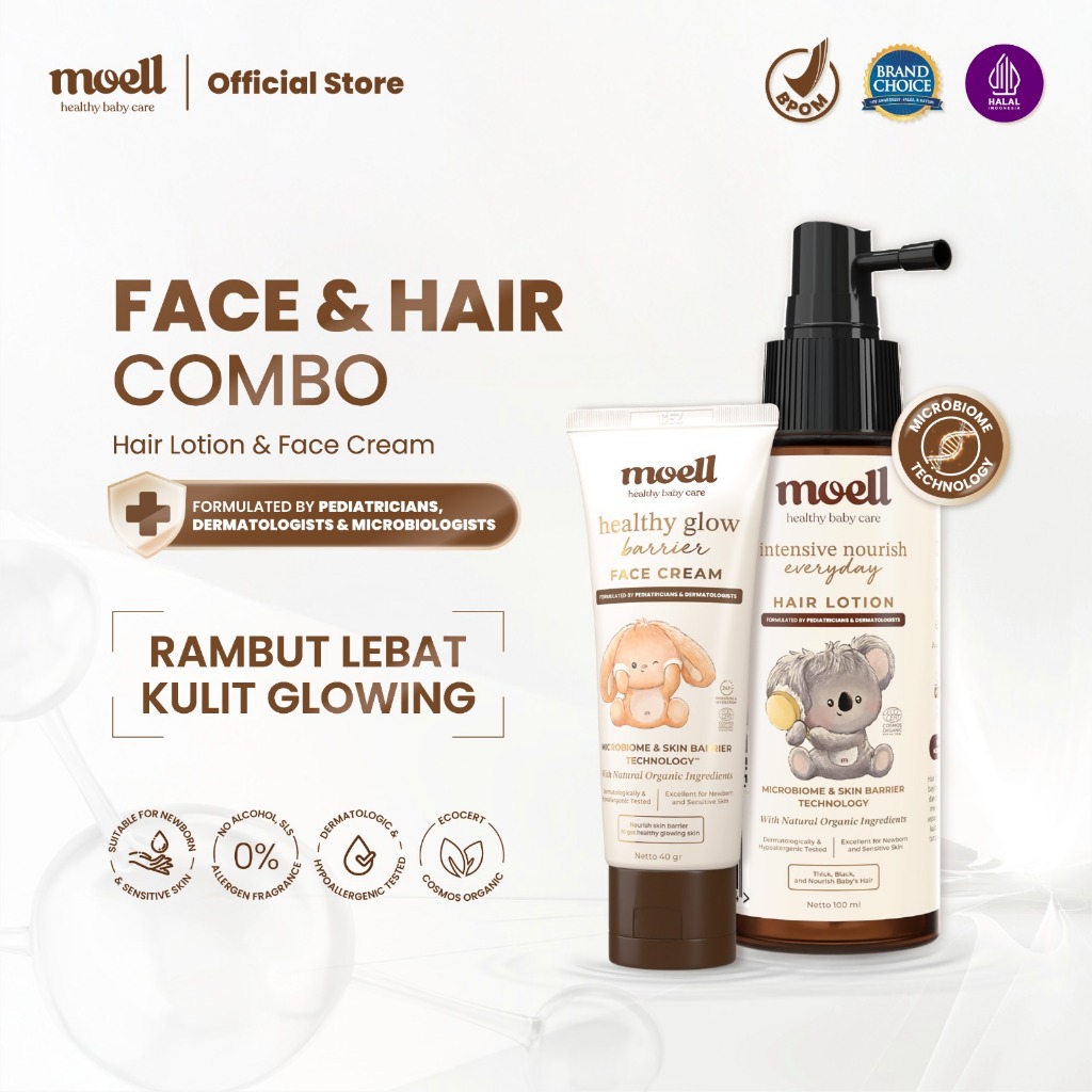 Moell Special Bundling Hair & Skin Combo Hair Lotion 100ml & Face Cream Baby 40ml - Skincare Bayi - 