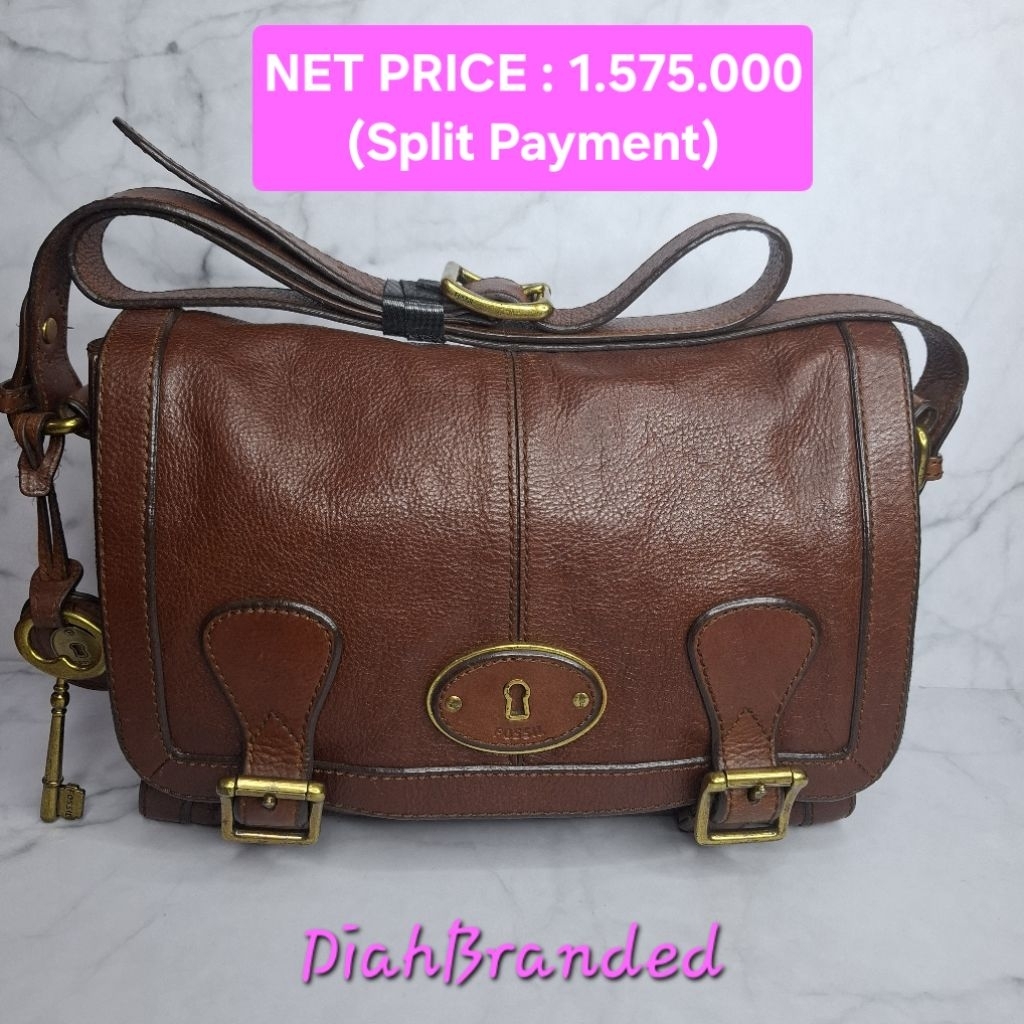 F056 - PRELOVED TAS FOSSIL VRI BAGONG FLAP MESSENGER RUSSET BROWN FULLSET
