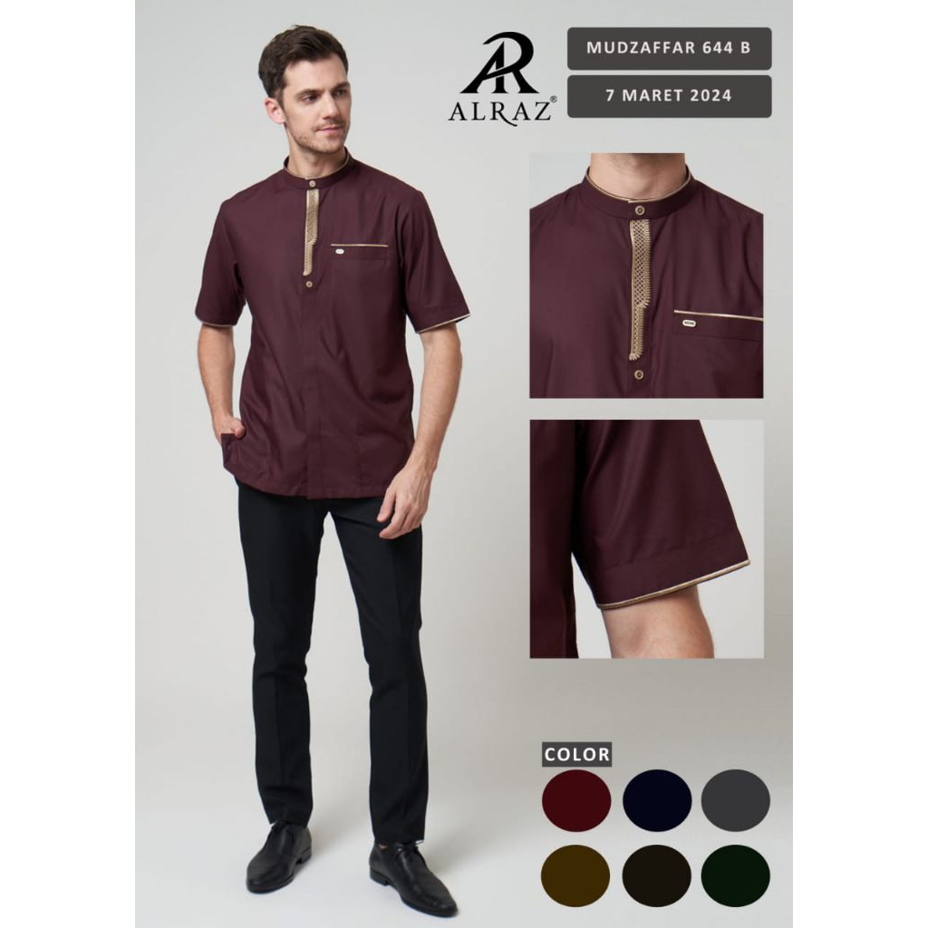 Alraz Warna Burgundy - Baju Koko Premium Lengan Panjang/ Lengan Pendek Baju Lebaran Fashion Muslim
