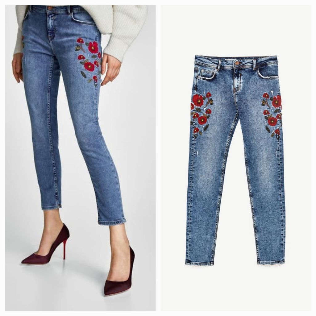 ZARA denim bordir jeans preloved XS