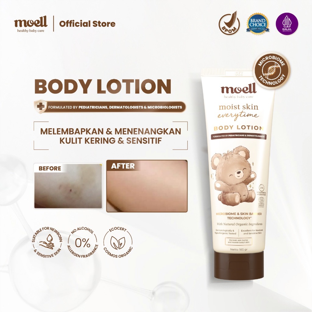 Moell Body Lotion Bayi 185gr - Body Lotion Untuk Kulit Normal Sensitif - Pelembap Bayi Anak Daily Us