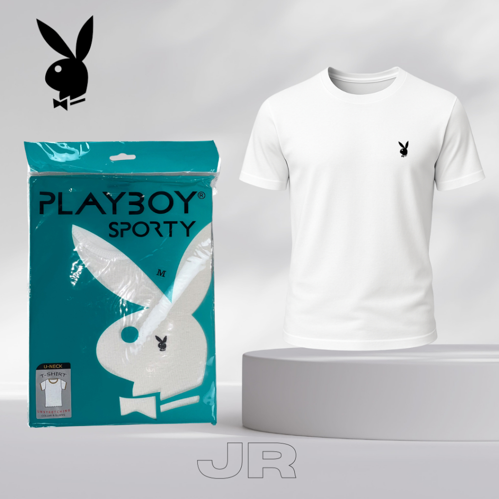 Kaos Putih Polos Playboy Sporty Pria Kerah Bulat Katun Premium