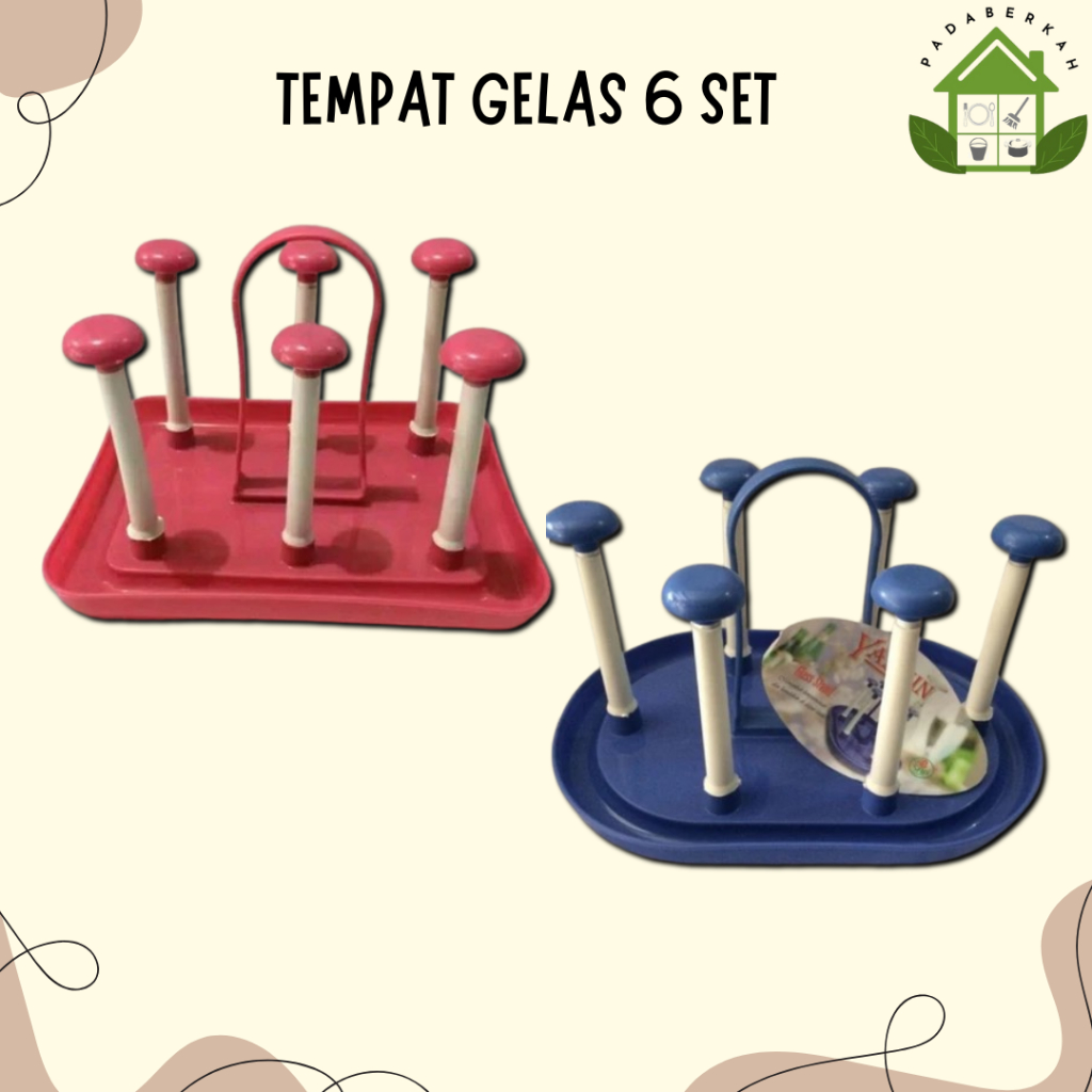 Tempat Gelas Rak Gelas Plastik / Rak Gelas Stand Gelas / Stand Gelas 6 Stick Plastik Oval