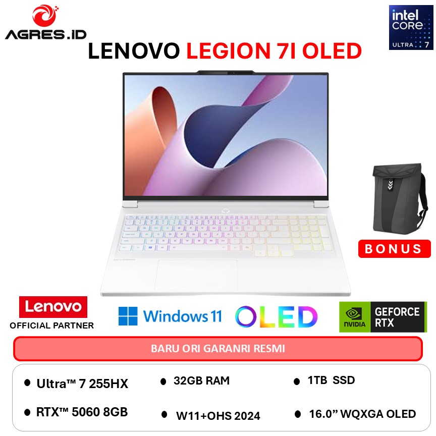 LENOVO LEGION 7I 16IAX10 OLED ULTRA 7 255HX RTX5060 8GB - RAM 32GB 1TB W11+OHS+ 16.0WQXGA -6AID