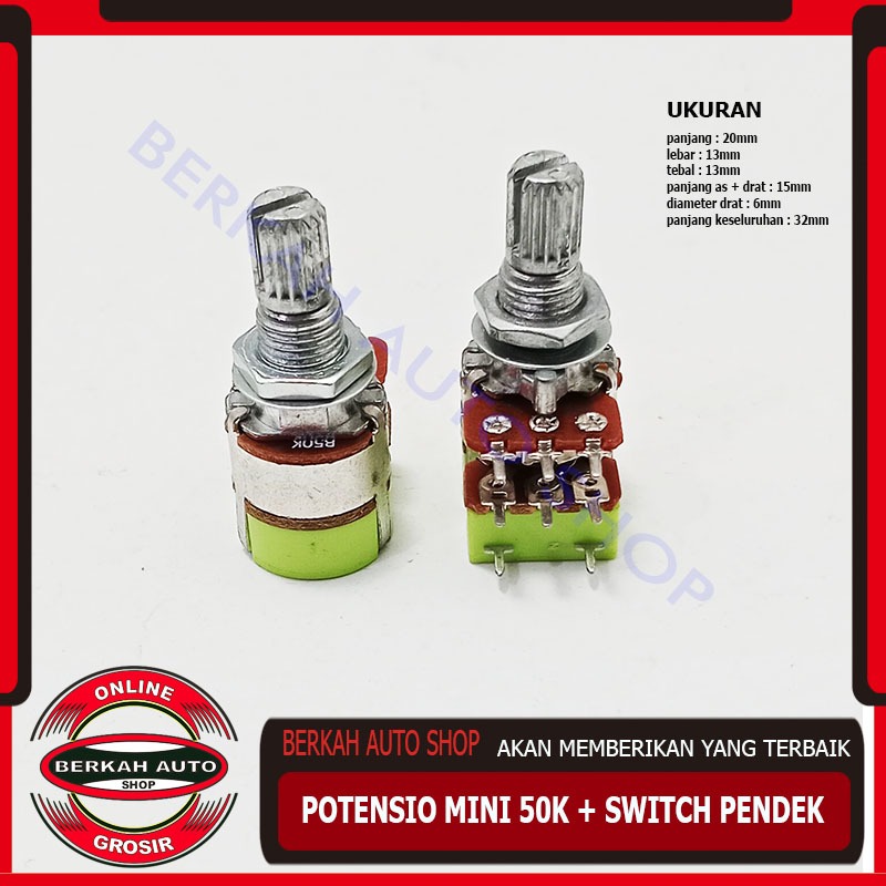 Potensio stereo 50K B50K mini + switch pendek