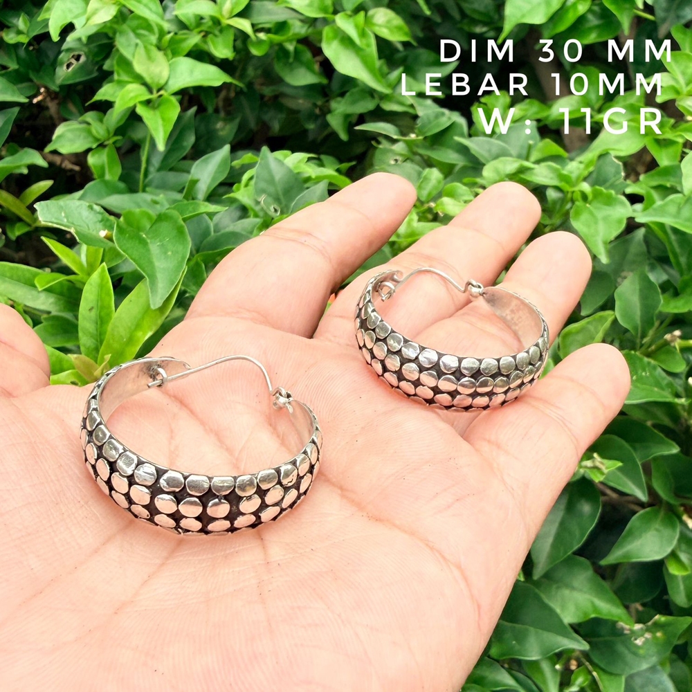 Anting Earrings Hoop Armadilo Besar jumbo Perak Silver Bali 925