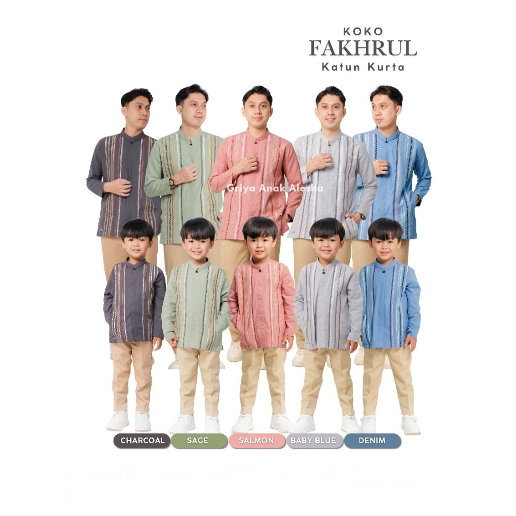 Koko althaff Fakhrul koko couple ayah anak lengan panjang koko katun bordir