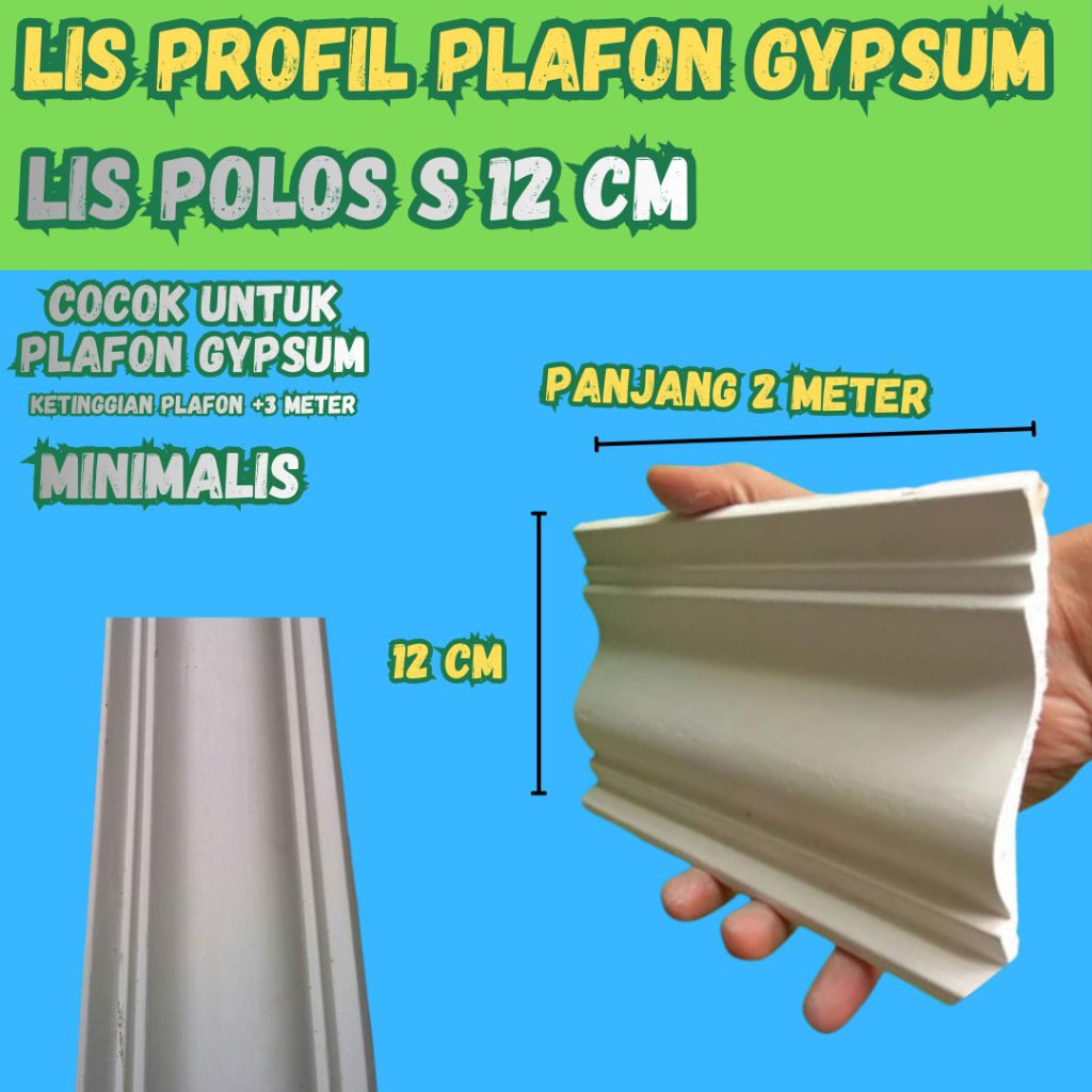 Lis profil Plafon Gypsum Polos s 12 cm Untuk Atap Plafon Gypsum/Grc