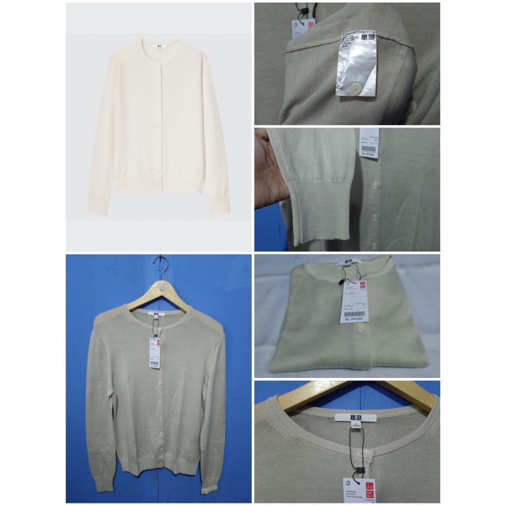 Cardigan uniqlo oneck EXTRA FINE MERINO WOOL100% size L Cream
