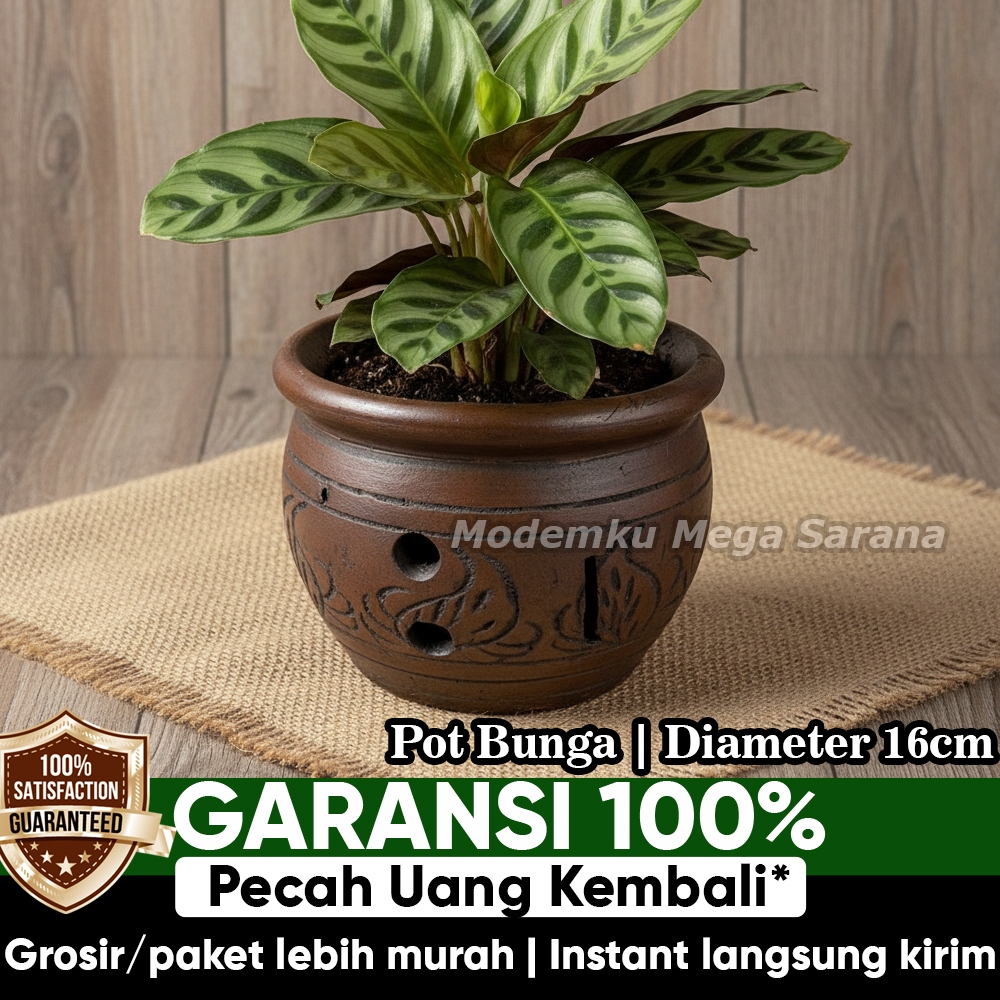 Pot Anggrek Tanah Liat Terakota Motif Daun Bolong Empluk – Pot Tanaman Gantung & Hiasan Meja Estetik