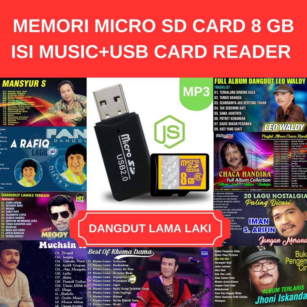 ISI (DANGDUT LAMA LAKI) MEMORI 8 GB MICRO SD CARD ORI+USB CARD READER