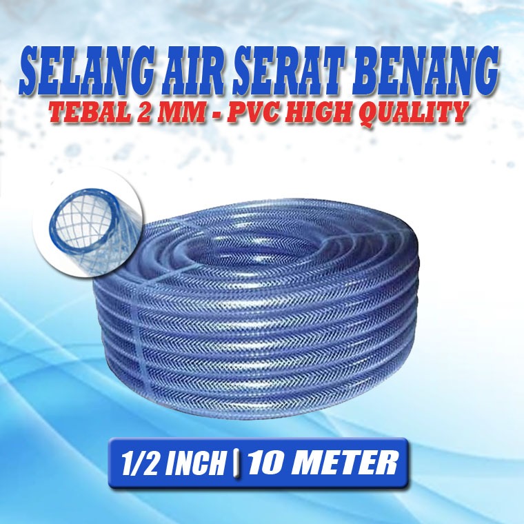 ALISYA STARS SELANG AIR 1/2 INCH 10 METER SERAT BENANG PERMETER SELANG AIR SERAT BENANG METERAN 1/2 