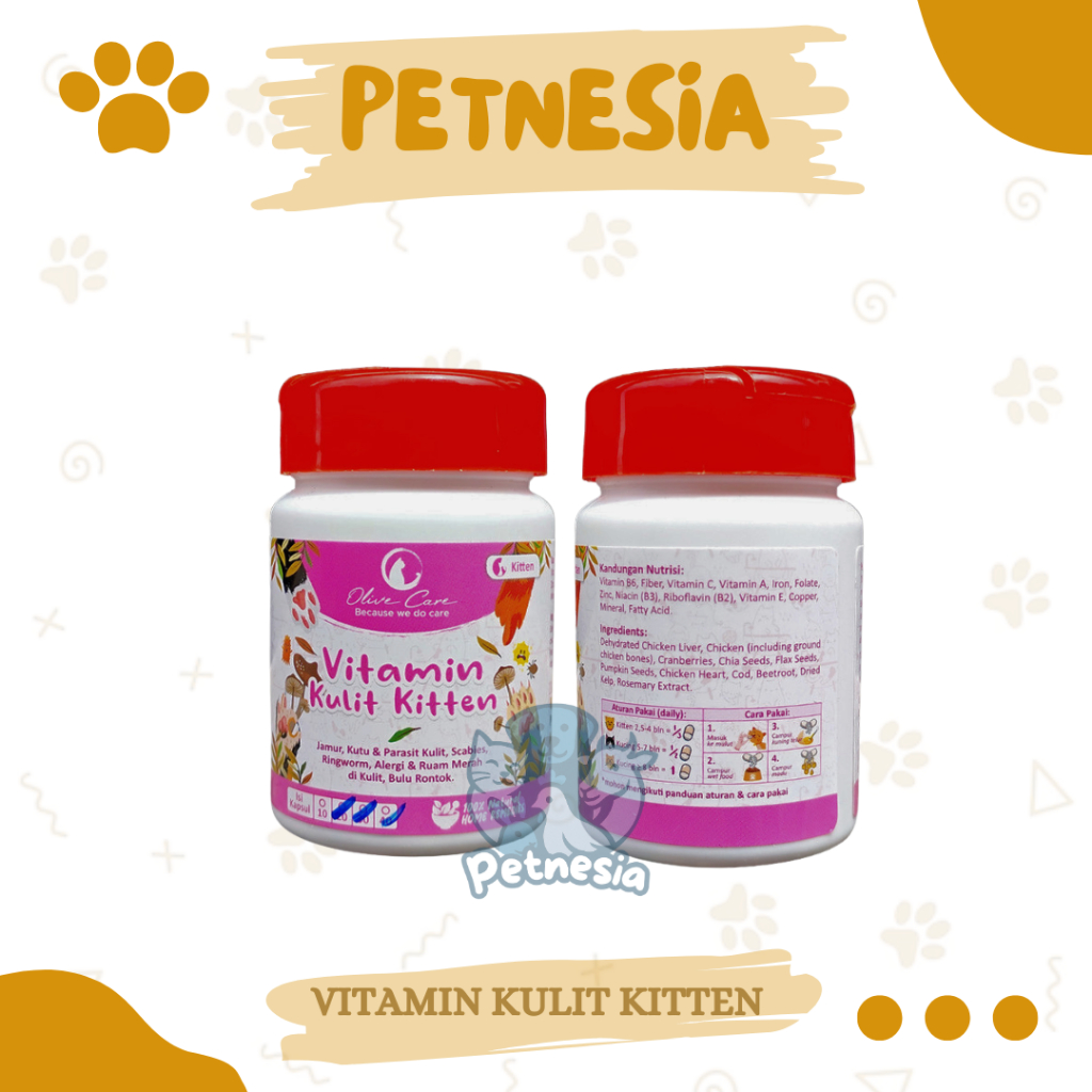 VITAMIN KULIT KITTEN ISI 10 KAPSUL OLIVE CARE – Untuk Kitten, Kucing
