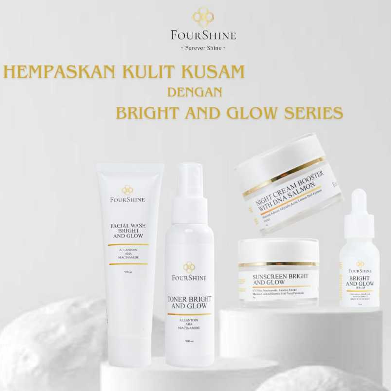 Fourshine Skincare paket Bright&glow mengatasi wajah kusam,kering dan noda hitam