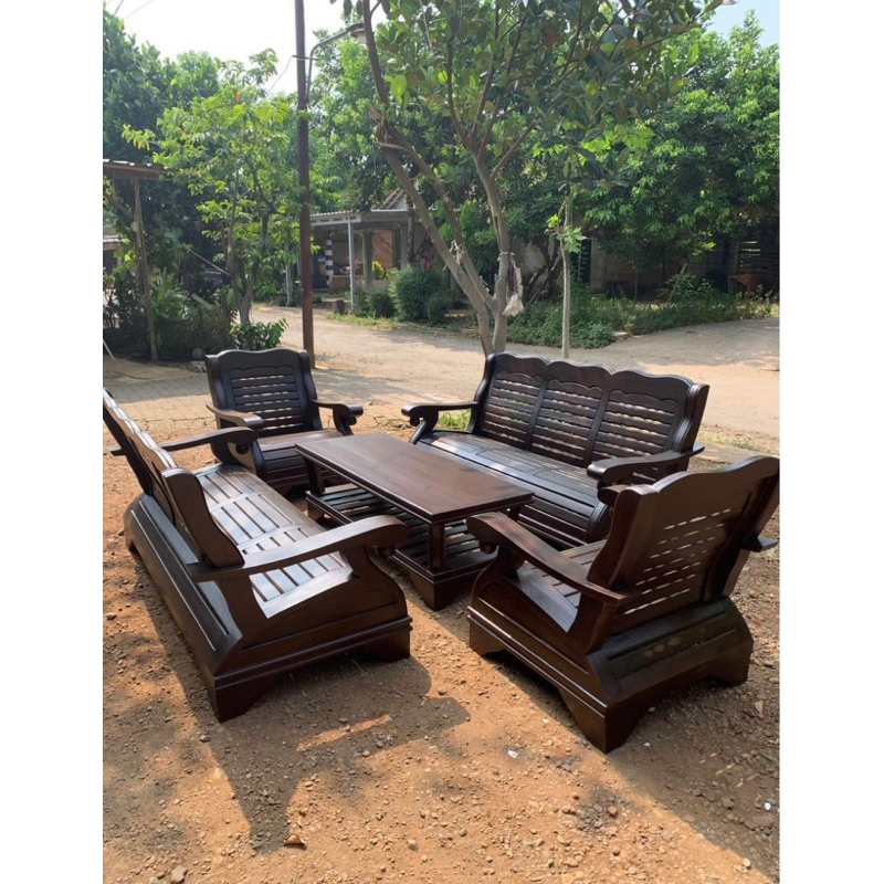 Kursi Tamu Minimalis Gajah Kayu Jati – Set 1 Sofa + 2 Kursi + Meja – Desain Elegan & Kokoh