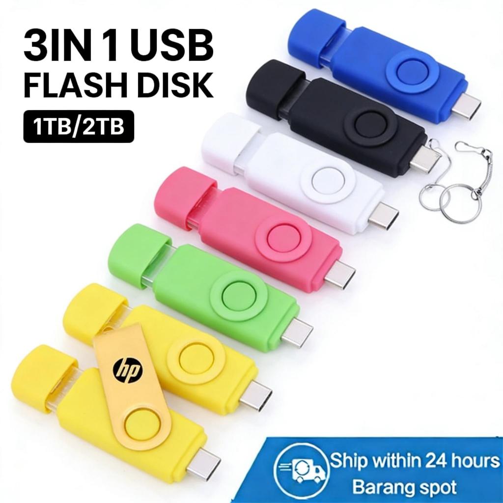 HP Flashdisk OTG TYPEC USB 32G 1TB2TB Flash Drive USB 2.0 Metal Flashdis2TB untuk Ponsel dan Laptop 