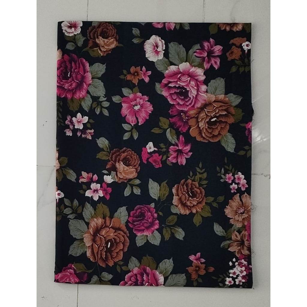 Kain Perca Katun Motif Bunga Pink Coklat 148Cm X 124Cm