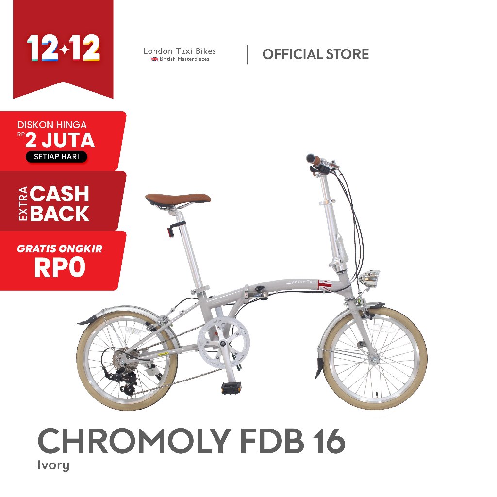 London Taxi CHROMOLY Folding Bike 16 - Ivory / Sepeda Lipat 16 Inch