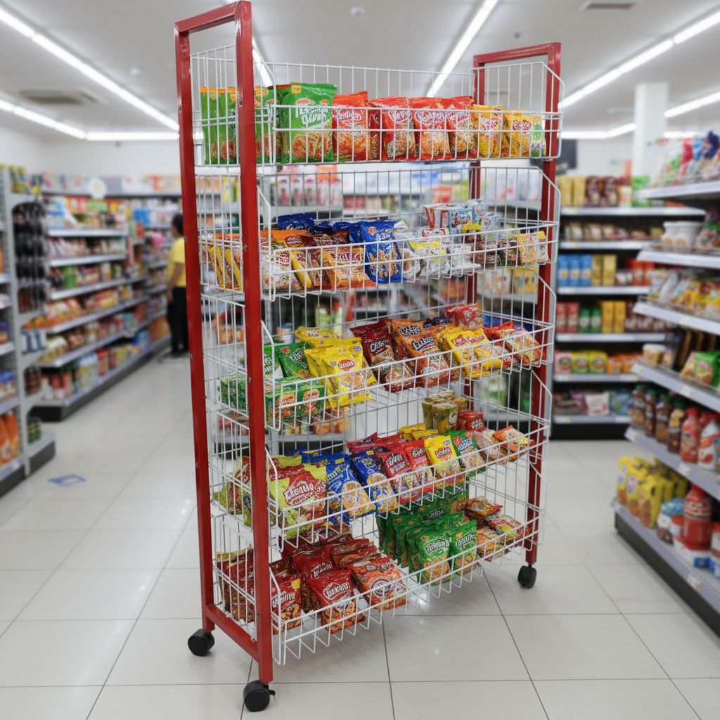 RAK MINI MARKET KOTAK RODA SUSUN 5/Rak Chiki Kotak Susun 4 & 5/Keranjang Chiki/Rak Toko/Rak Penyimpa