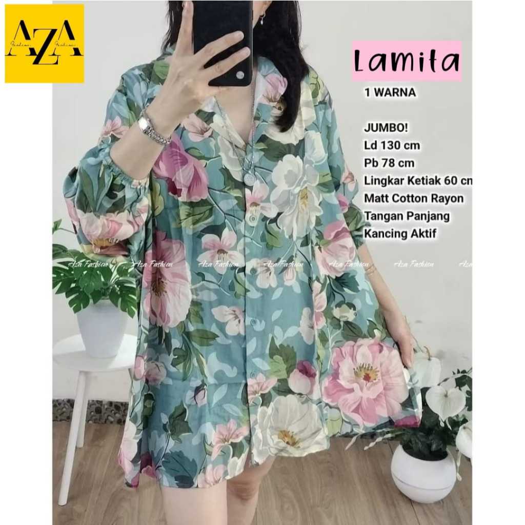 BLOUSE RAYON WANITA JUMBO LD 130 LENGAN KERUT MOTIF BUNGA BUNGA PAKAIAN WANITA BAJU ATASAN LENGAN PA