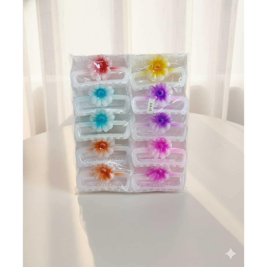 Jepitan Rambut Impor Kotak motif bunga kamboja GROSIR isi 12 / Jedai Rambut