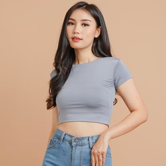 Baju Wanita Crop top Lengan Pendek Wanita Polos Korea