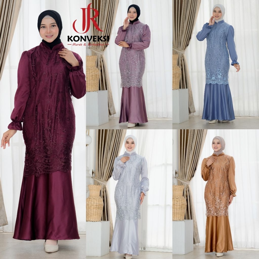 Tunisia Dress Kondangan Satin Mix Brokat - Gaun Pesta Bridesmaid Duyung -  Gamis Maxi Wanita Remaja 