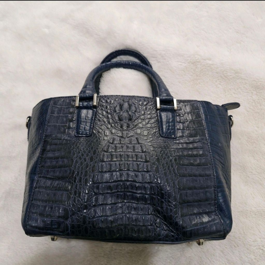 Tas pesta mewah Tas tenteng croco tas kulit asli Murray Allan England Navy Rare