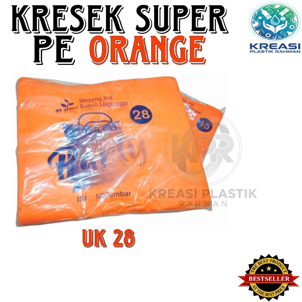Kantong kresek super PE ORANGE PARTY ISI 50 LEMBAR UK 28 Plastik kresek murah berkualitas | Plastik 