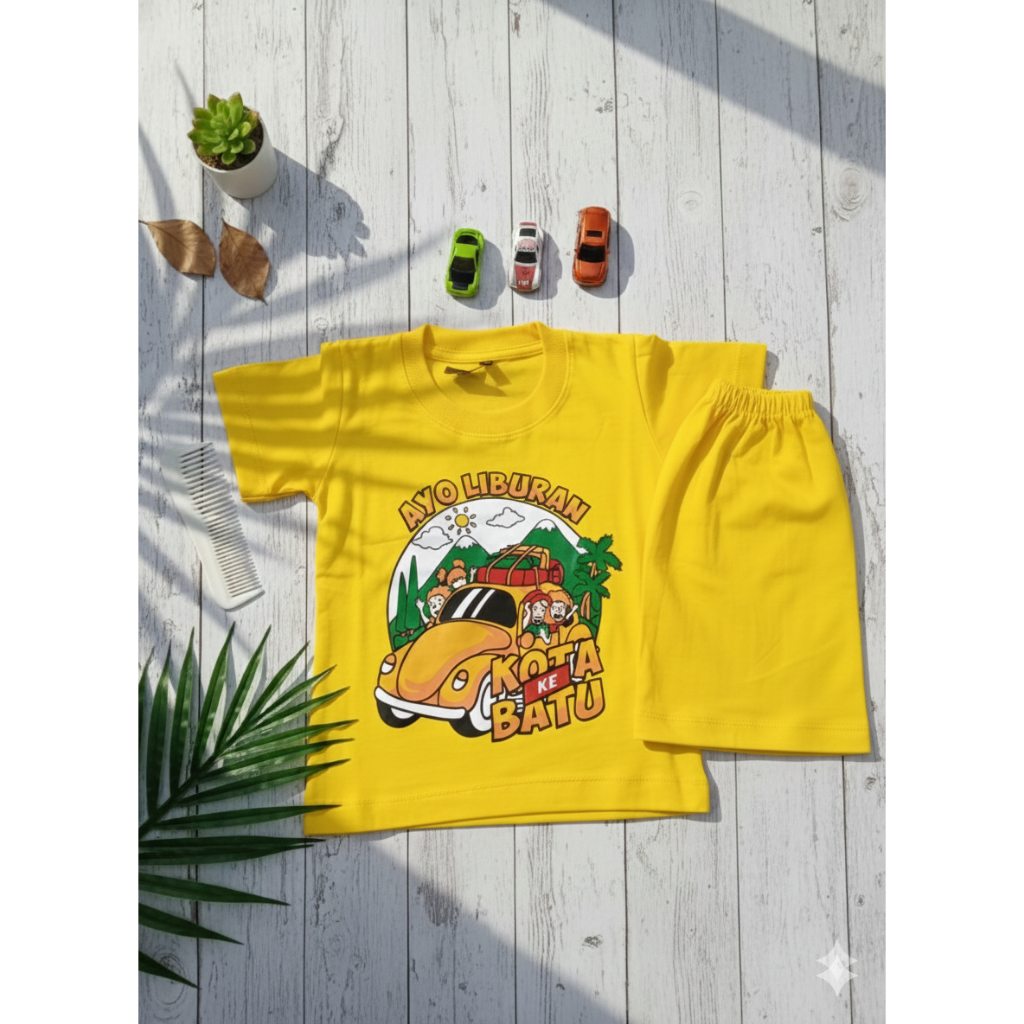Setelan Baju Celana Anak Laki Laki Perempuan Katun Murah Oleh Oleh Khas Kota Batu Malang Usia 1-6 ta