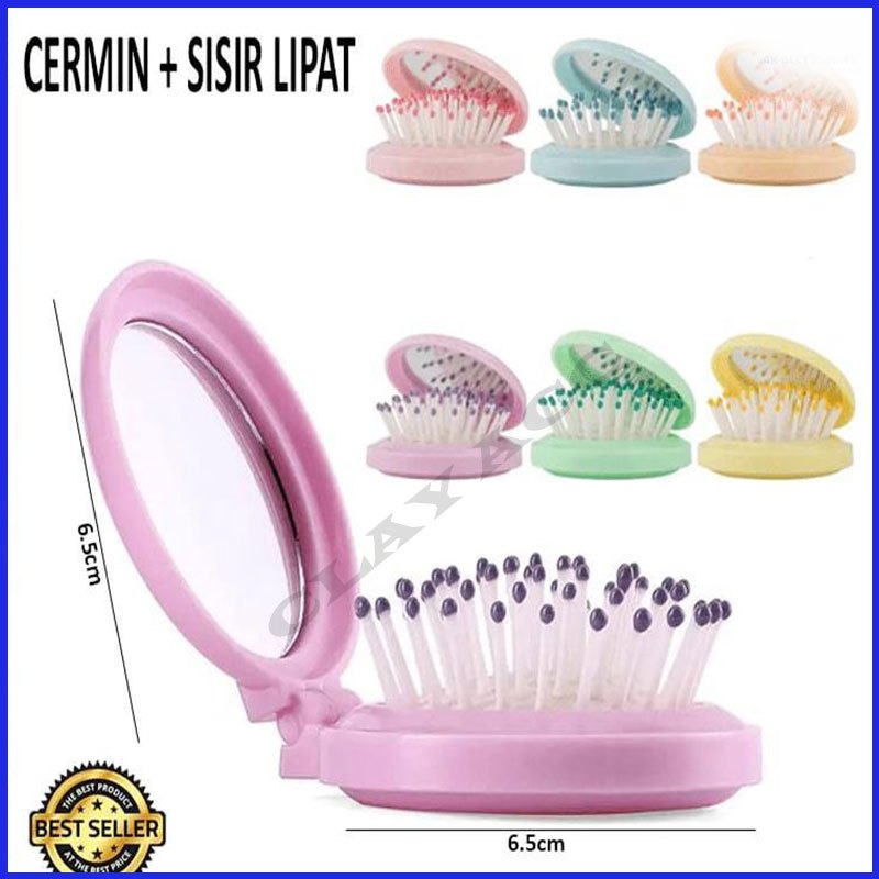 Grosir Murah Sisir Bulat PLus Cermin 2in1 Sisir Bisa Lipat Bulat Mini Warna Serbaguna
