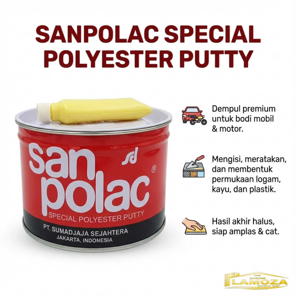 Dempul Sanpolac Hardener Dempul Plastik 1/4 Kg