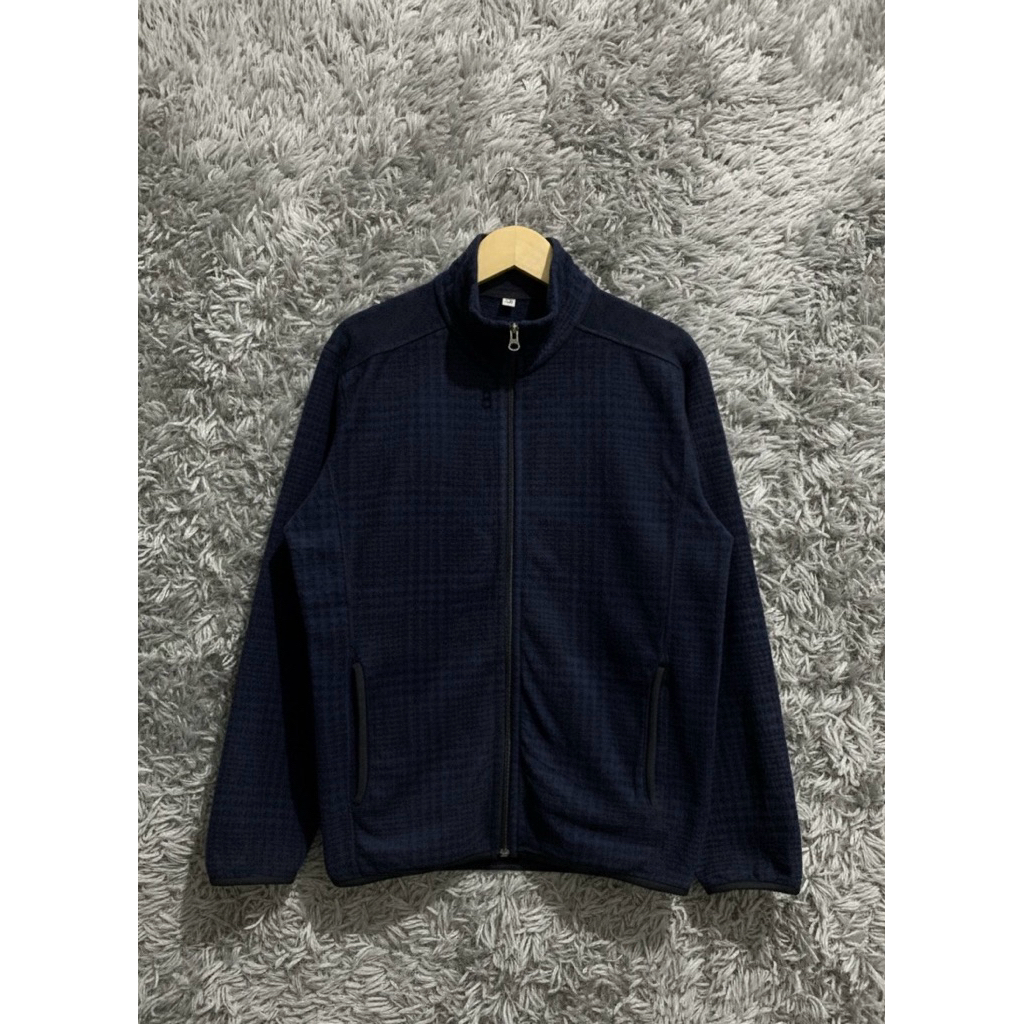 Jaket Casual Tracktop Uniqlo Polar Tech Fleece Ziper Motif Tartan