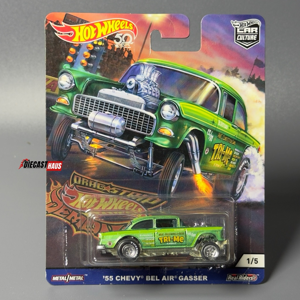 Diecasthaus- Hot Wheels Premium DRAGSTRIP DEMONS Car Culture '55 Chevy Bel Air Gasser