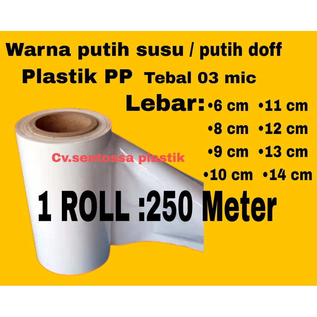 1 ROLL(250 M) PLASTIK KEMASAN TEMPE SNACK DLL WARNA PUTIH DOFF