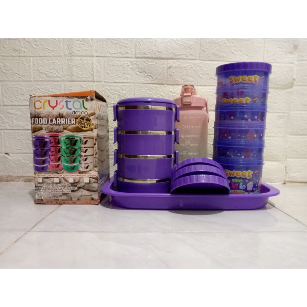 Rantang Stainless + Toples Lebaran satu set sama nampan, FREE botol minum 2 liter
