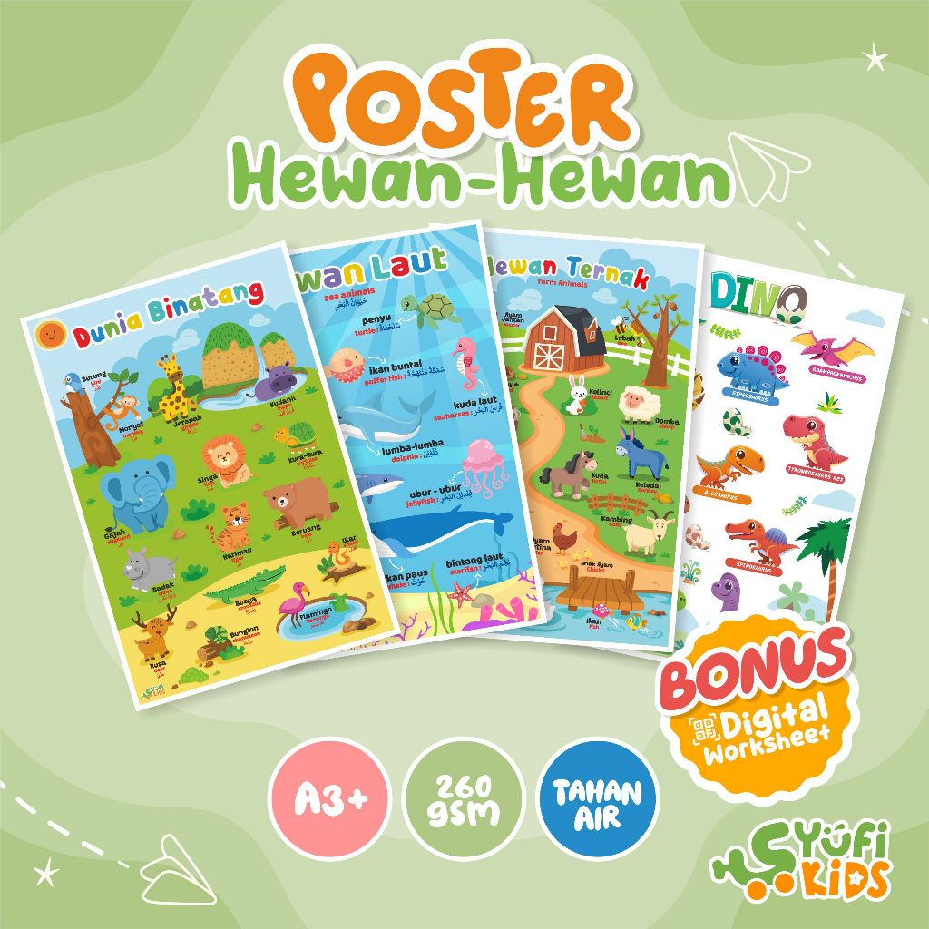 YUFIKIDS-Poster Edukasi Anak Hewan Laut & Hewan Ternak – Belajar Dunia Binatang Lengkap